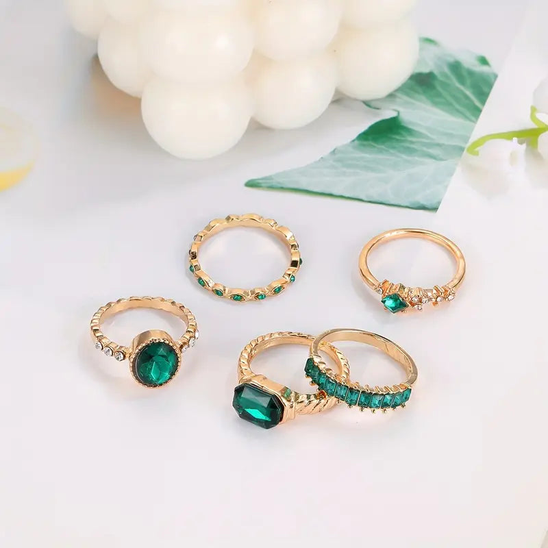 Set de Anillos Exquisito Esmeralda Zarina | Oro