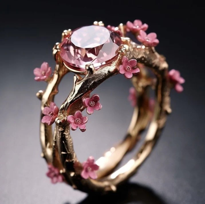 Anillo Elegante de Cristal de Flor Rosa | Oro