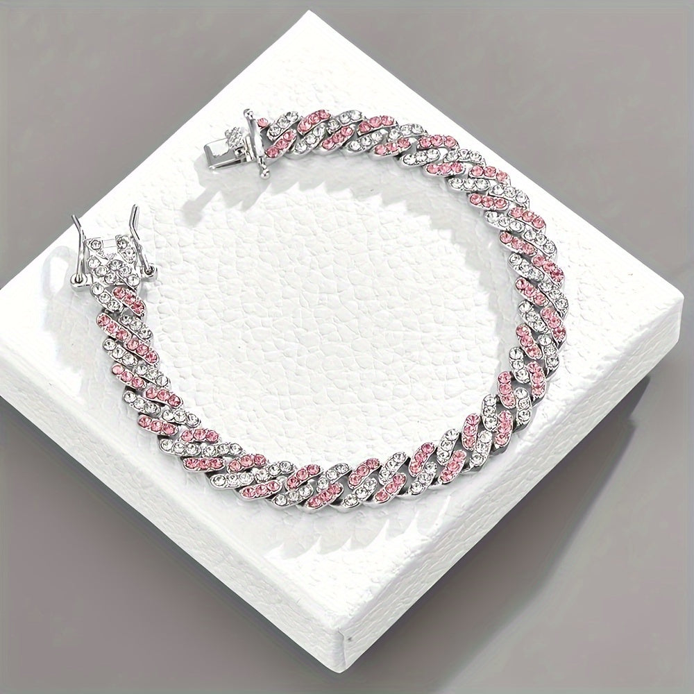 Pulsera Cubano Rosa Pálido Arctic | Oro blanco