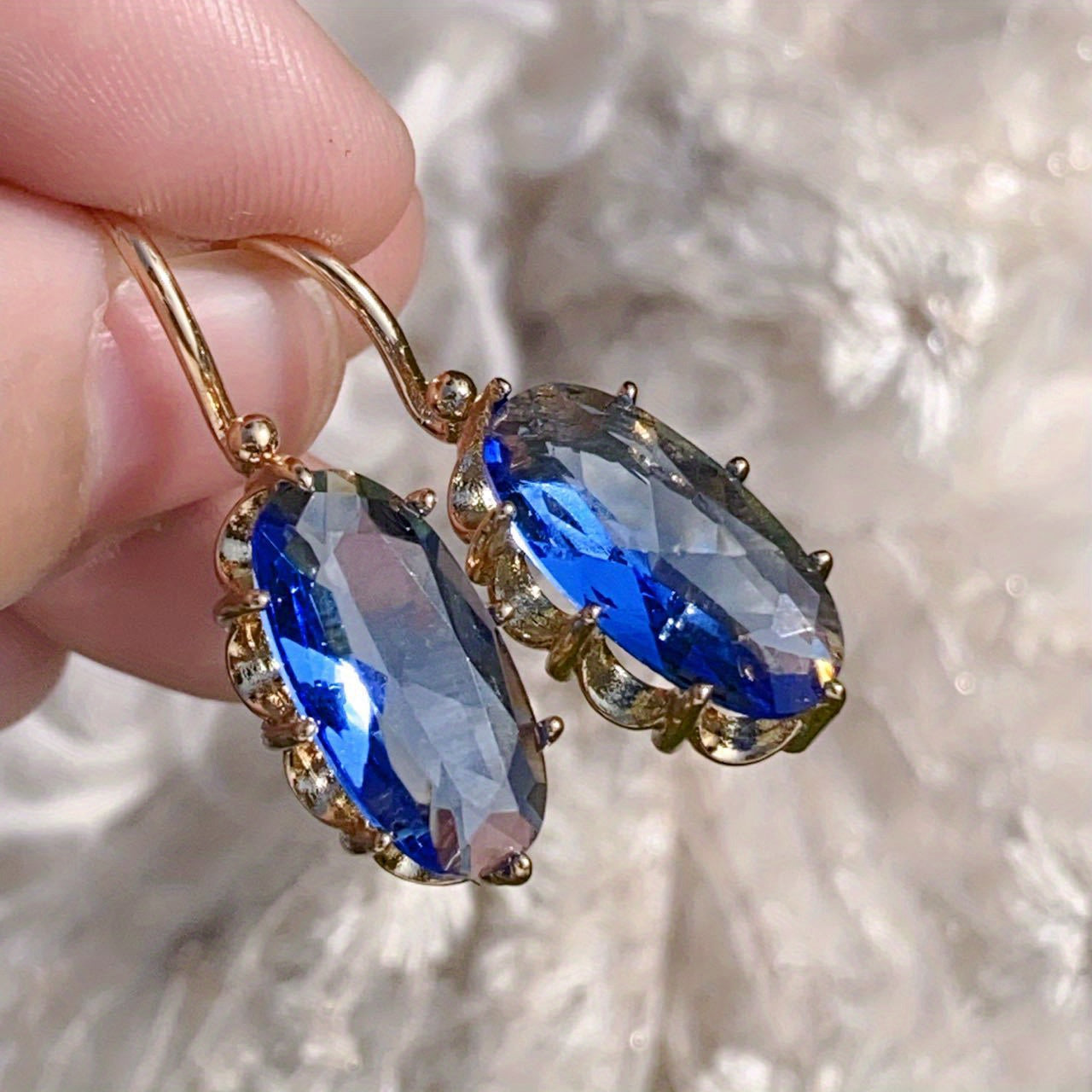 Aretes Dorados Floreciente Azul | Oro