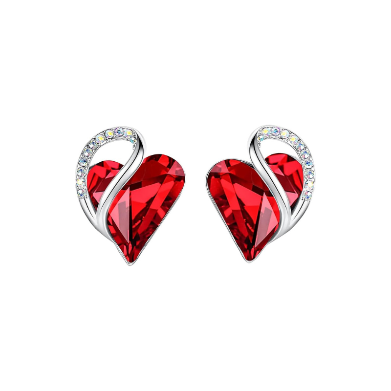 Aretes de Botón Infinito de Corazón Rubí | Oro blanco