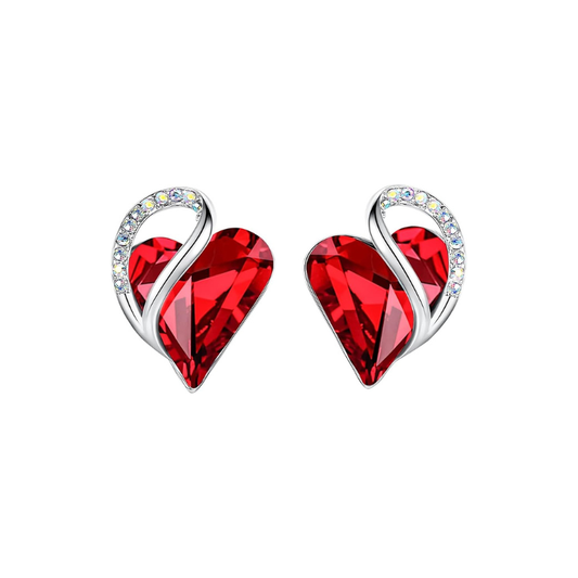 Aretes de Botón Infinito de Corazón Rubí | Oro blanco