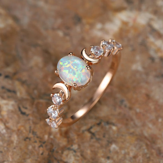 Anillo de Ópalo de Luna Crescent | Oro rosa
