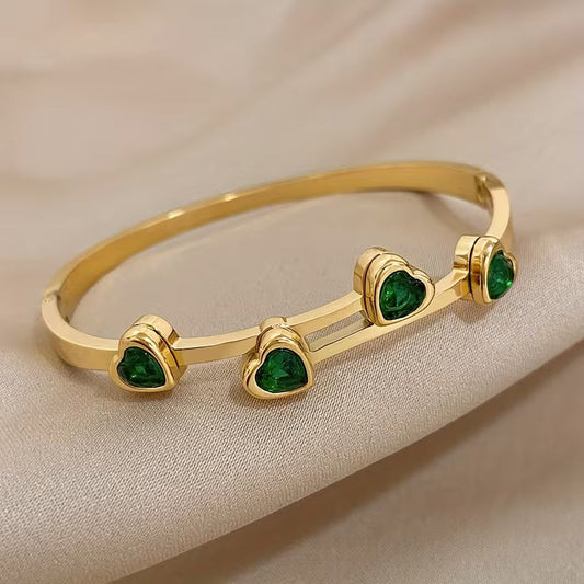 Pulsera de Corazones Verde | Oro