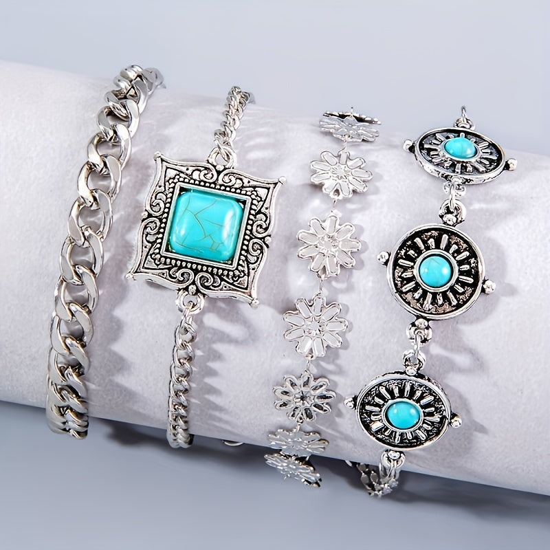 Set de Pulseras en Capas de Piedra Sky | Oro blanco