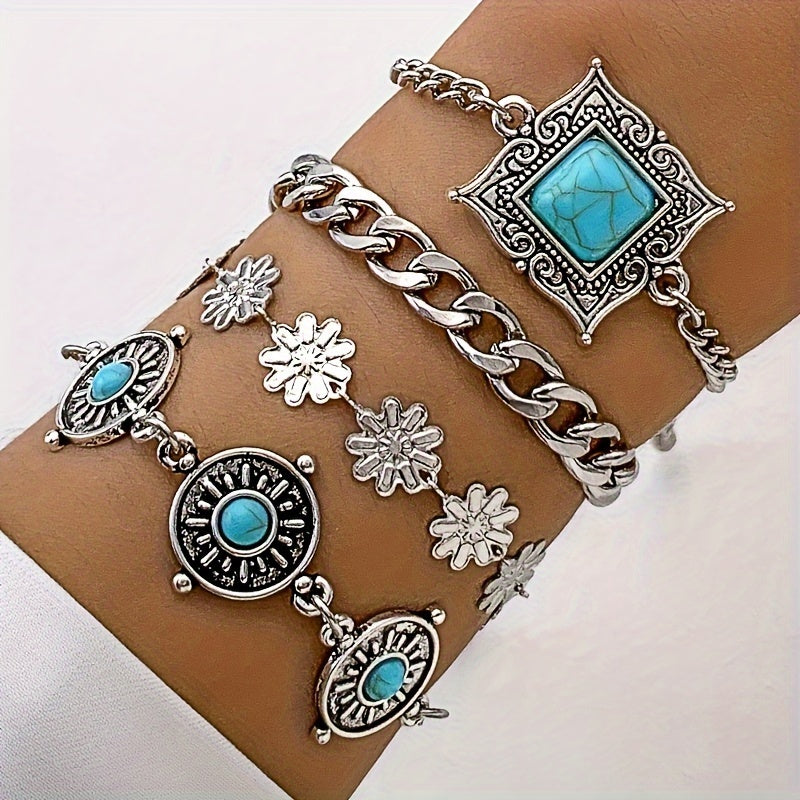 Set de Pulseras en Capas de Piedra Sky | Oro blanco