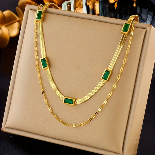 Collar Sorella Gem Double-Layer Retro | Oro