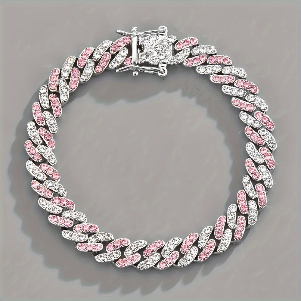 Pulsera Cubano Rosa Pálido Arctic | Oro blanco