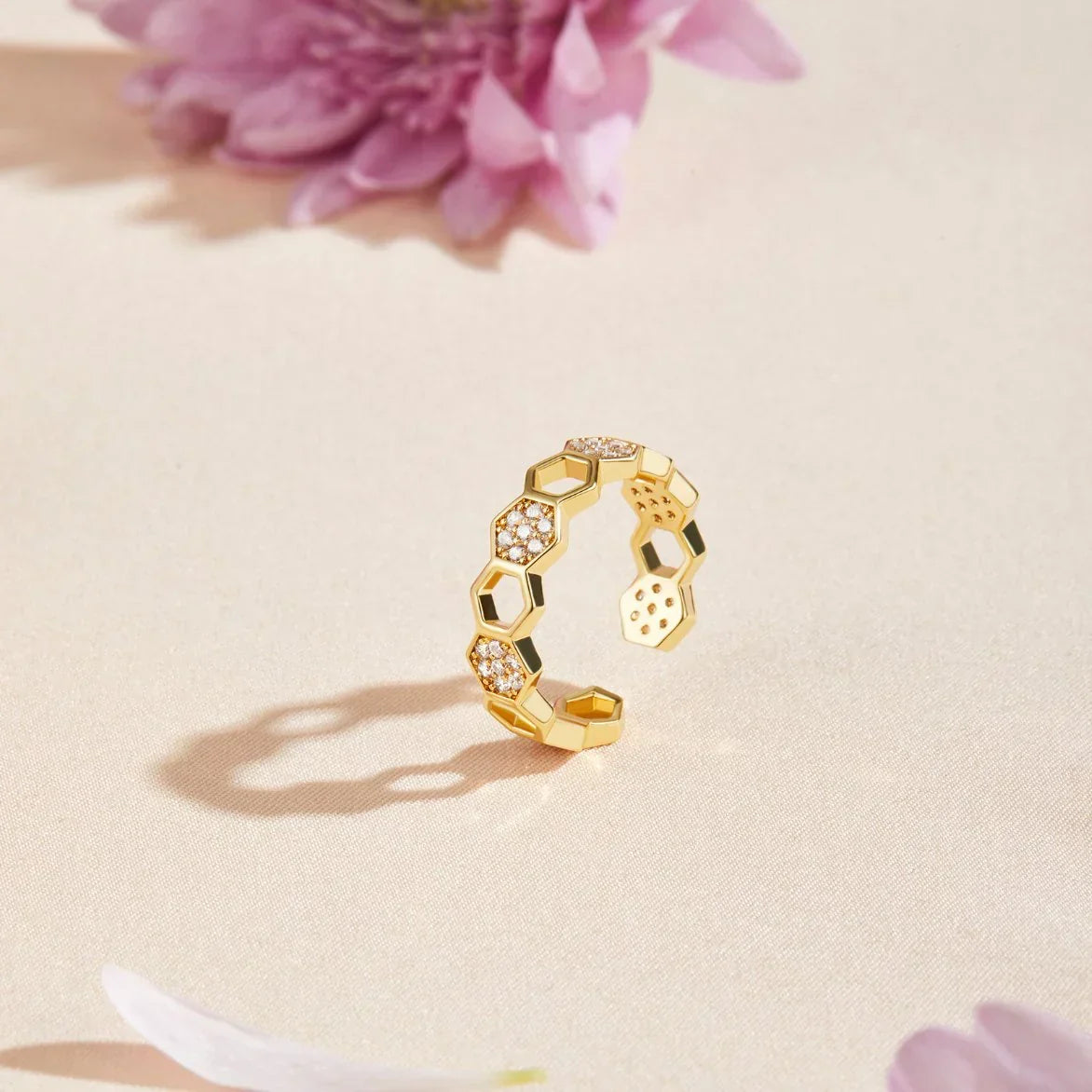 Anillo de Cristal Honeycomb | Oro