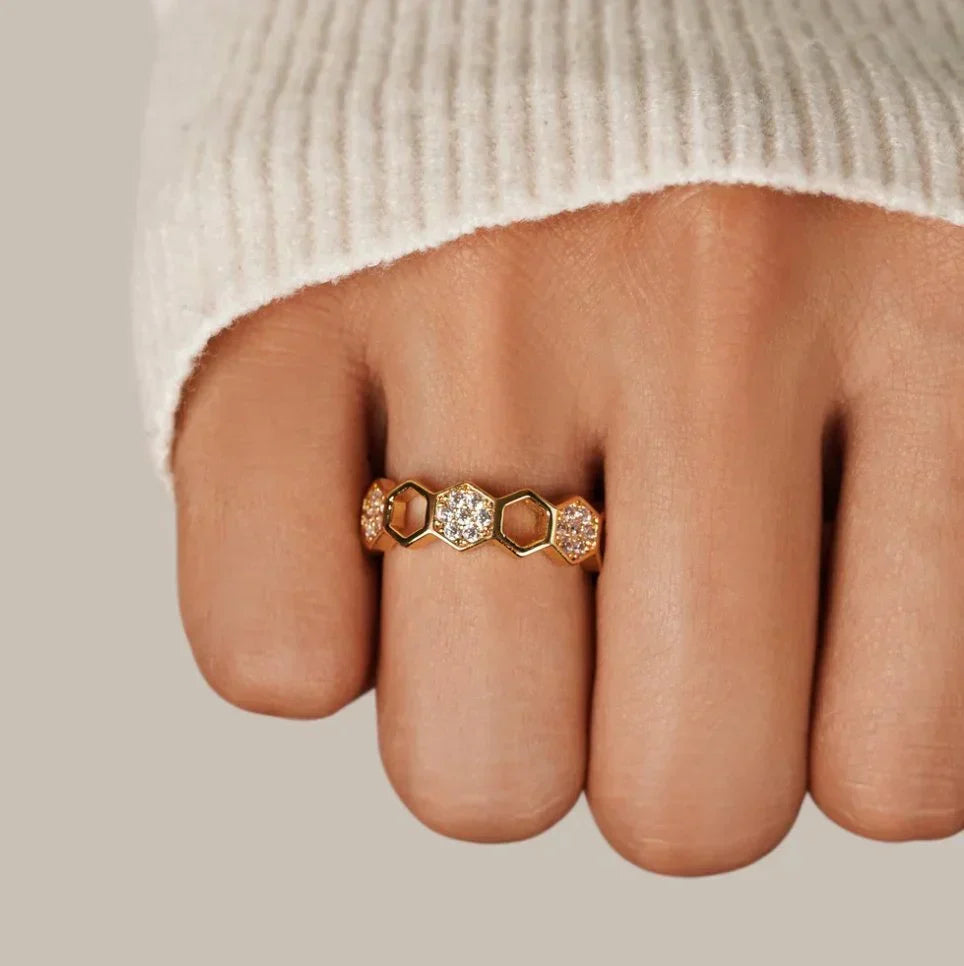 Anillo de Cristal Honeycomb | Oro