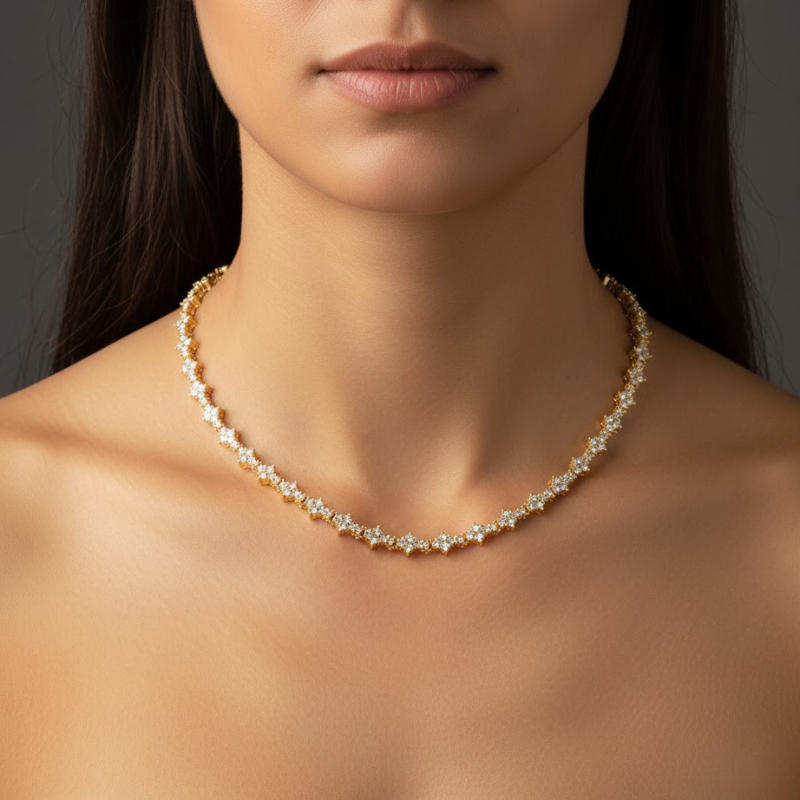 Collar Tennis Clásico de Racimo | Oro blanco