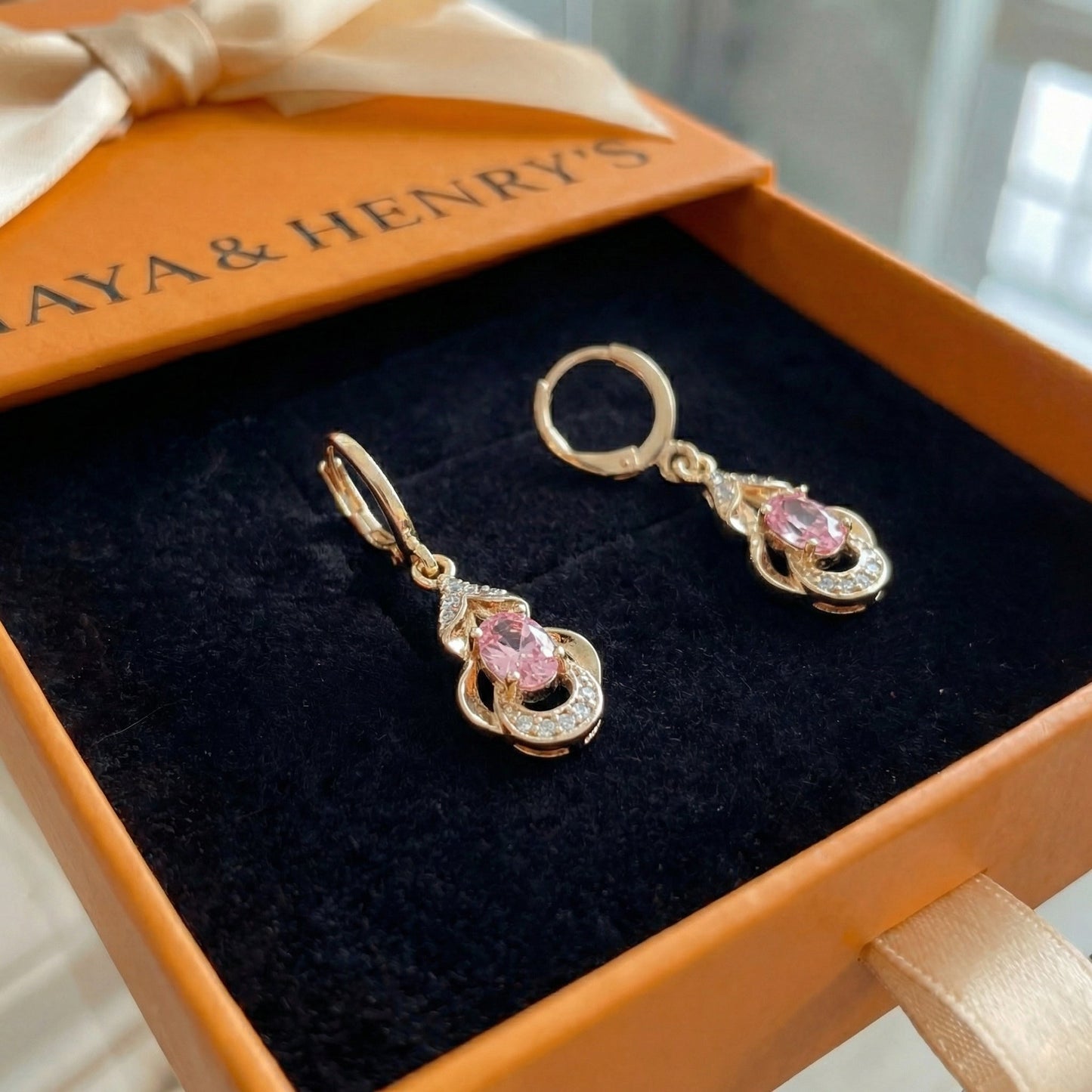 Aretes de Lágrima Rosa Pálido Moonlit | Oro rosa