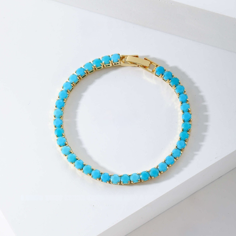 Pulsera Redonda de Turquesa Tennis | Oro