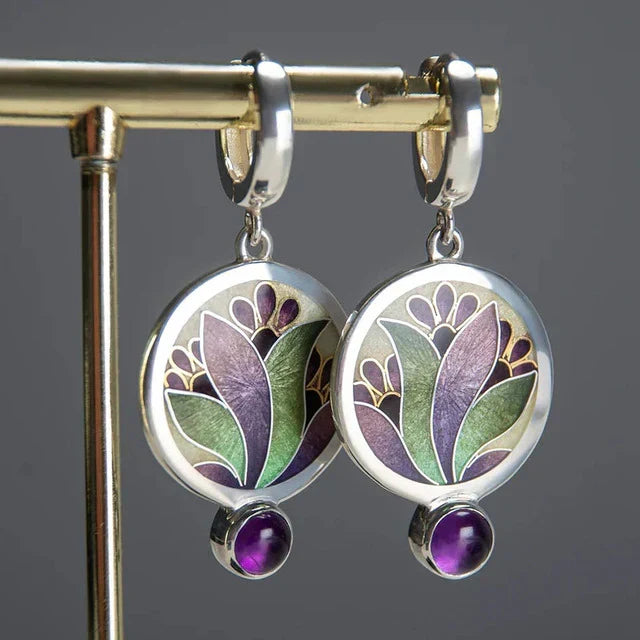Aretes Vintage de Cristales Boho Purple | Oro blanco