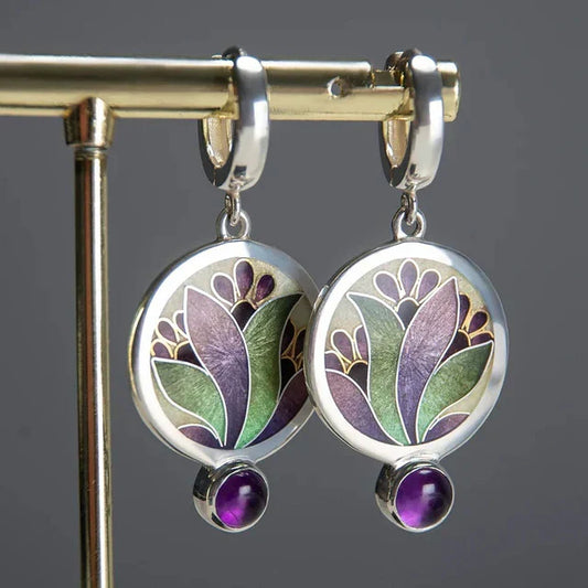 Aretes Vintage de Cristales Boho Purple | Oro blanco