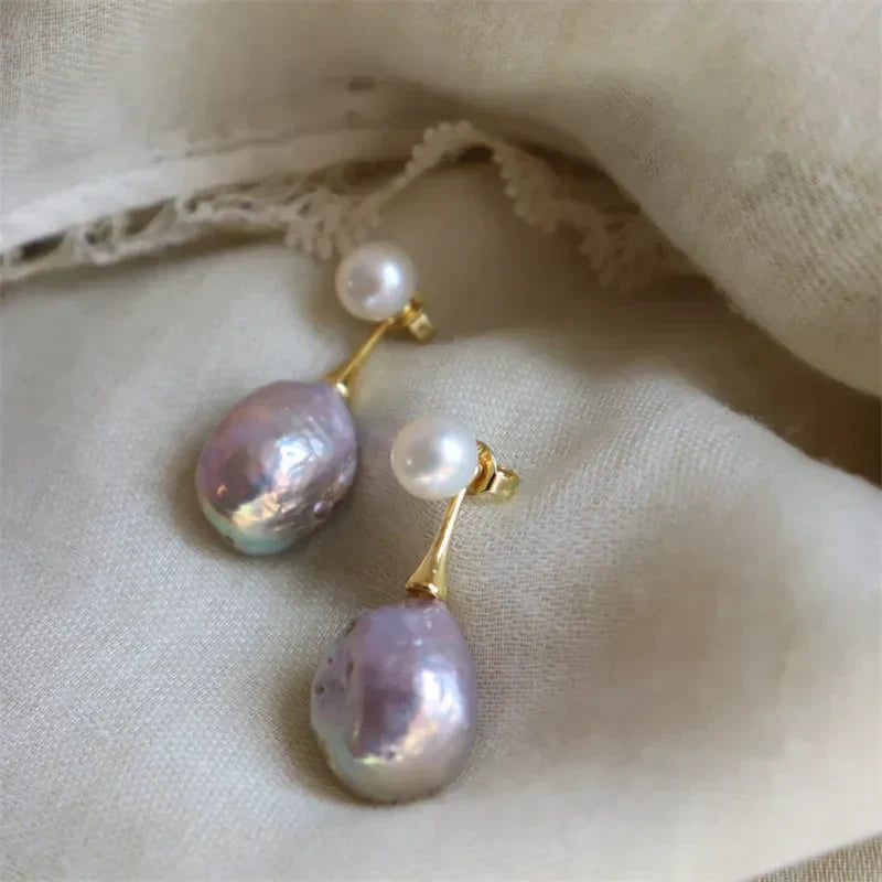 Aretes Exquisitos de Perla Lilac | Oro