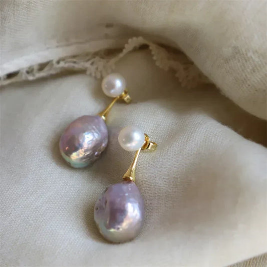 Aretes Exquisitos de Perla Lilac | Oro