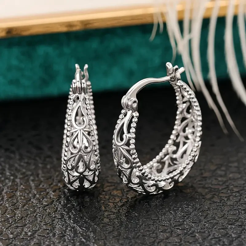Aretes Antiguos Huecos Basket | Oro blanco