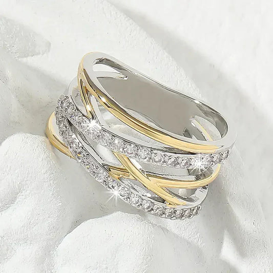 Anillo Radiancia de Circonita SilverGold | Oro mixto