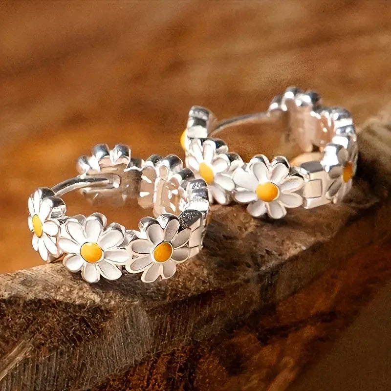 Aretes de Aro Elegantes Daisy | Oro blanco