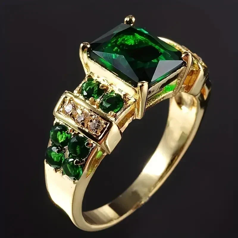 Anillo Exquisito Esmeralda Oro