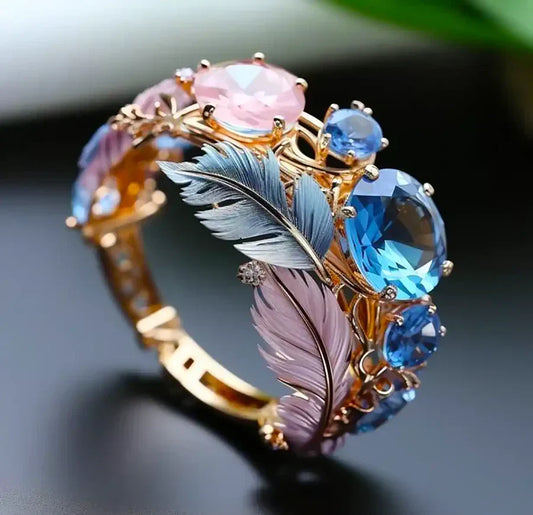 Anillo Antiguo de Pluma de Cristal Exotic | Oro