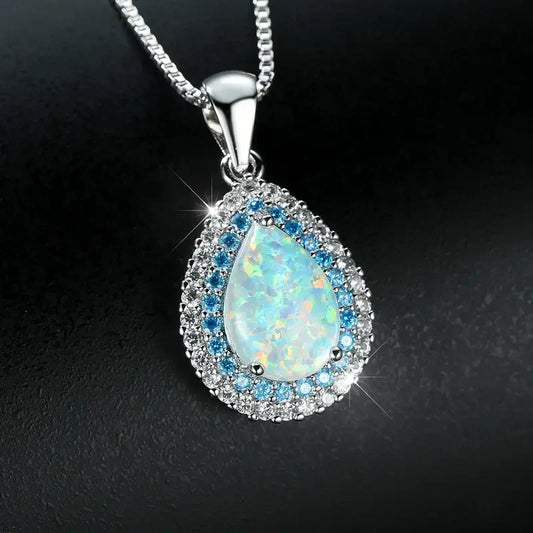 Collar Elegante de Ópalo Colgante Azul Sparkling | Oro blanco