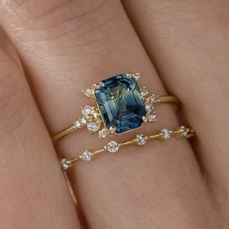 Set de Anillos de Cristal Azul Shine | Oro