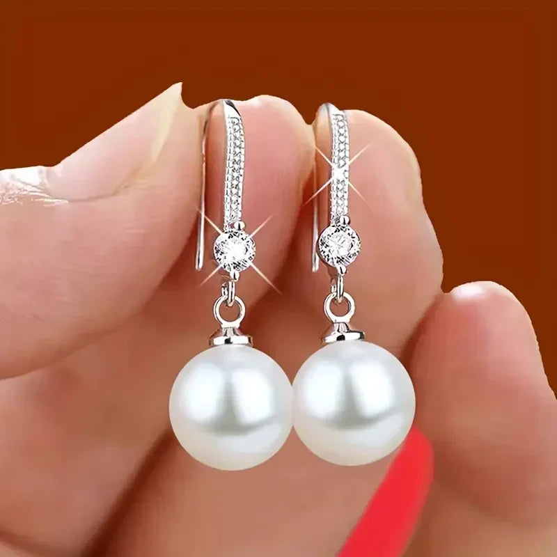 Aretes Colgantes de Circonita de Perla Lustrous | Oro blanco