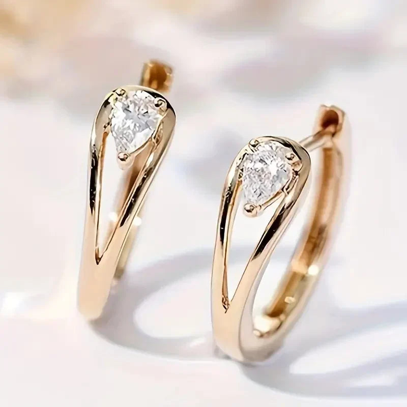 Aretes Colgantes Exquisitos Dorados de Circonita | Oro
