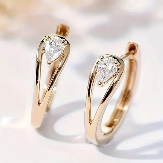 Aretes Colgantes Exquisitos Dorados de Circonita | Oro