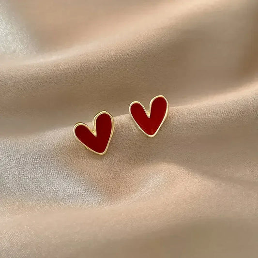 Aretes Antiguos de Corazón Rojo Oro | Oro