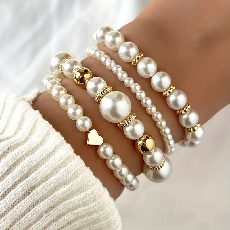 Set de Pulseras Exquisito de Perla | Oro