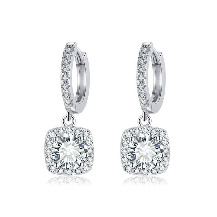 Aretes Colgantes Cuadrados Halo | Oro blanco
