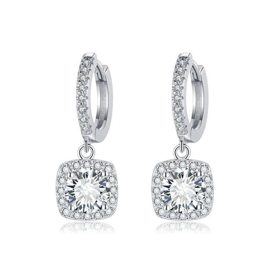 Aretes Colgantes Cuadrados Halo | Oro blanco