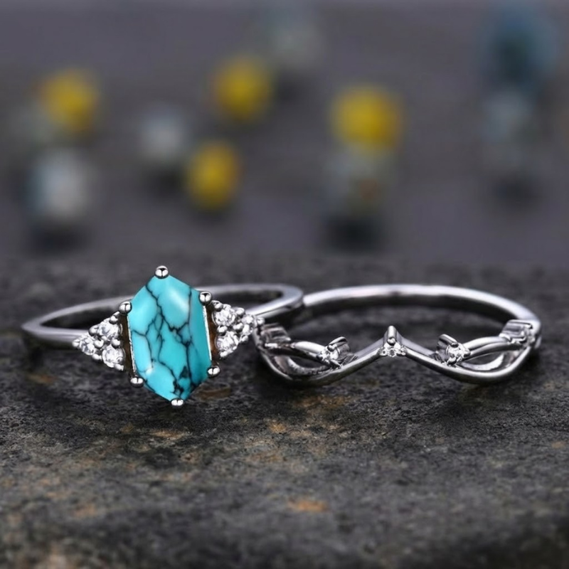 Set de Anillos Elarin Sea Crest | Oro blanco