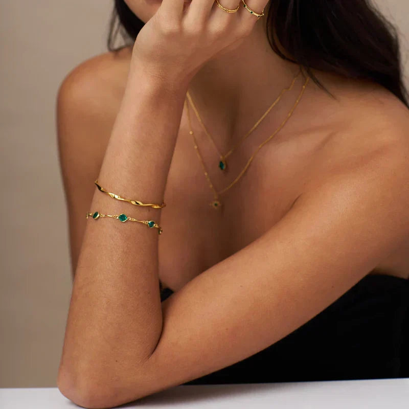 Pulsera de Cadena de Eslabón Esmeralda | Oro