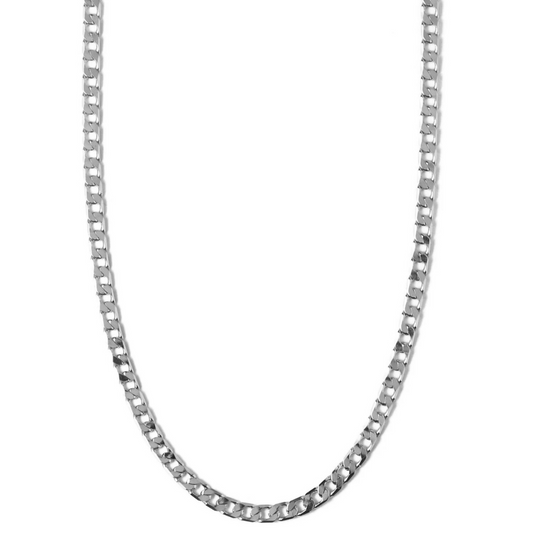 Collar de Cadena Barbada Plana | Oro blanco