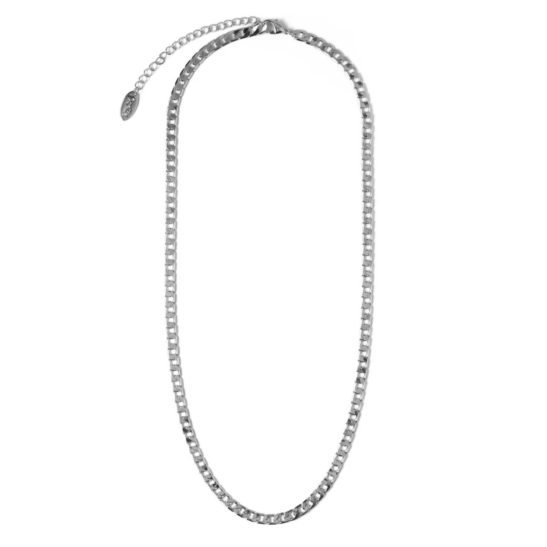 Collar de Cadena Barbada Plana | Oro blanco