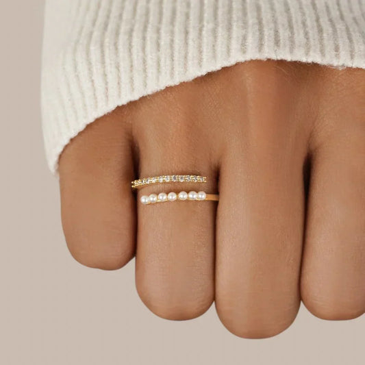 Anillo Abierto Virelle de Perla y Cristal | Oro