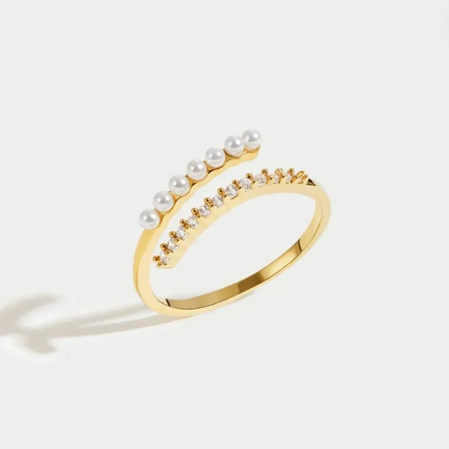 Anillo Abierto Virelle de Perla y Cristal | Oro